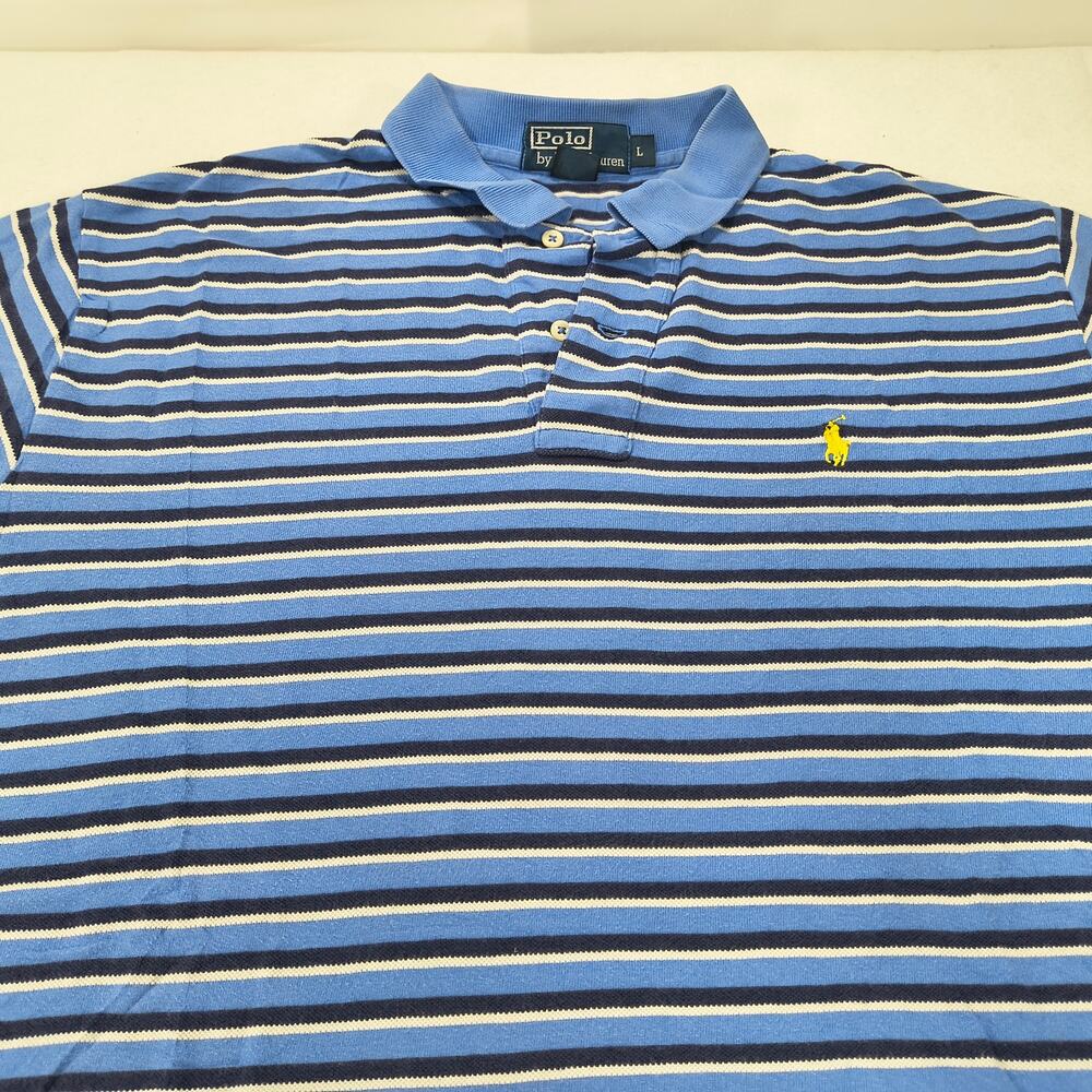 Polo by Ralph Lauren Collared Short Sleeve Polo Shirt Mens Size L Blue White
